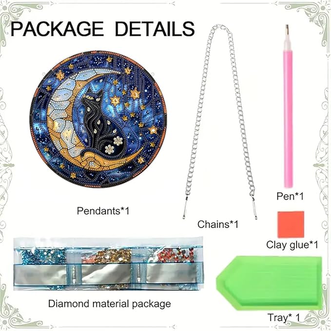 hyzsj DIY Hanging Diamond Art Pendant Painting Kit Cat,Acrylic 5D Moon Painting Window Pendants, Special Crystal Gem Craft Painting Kit Ornament