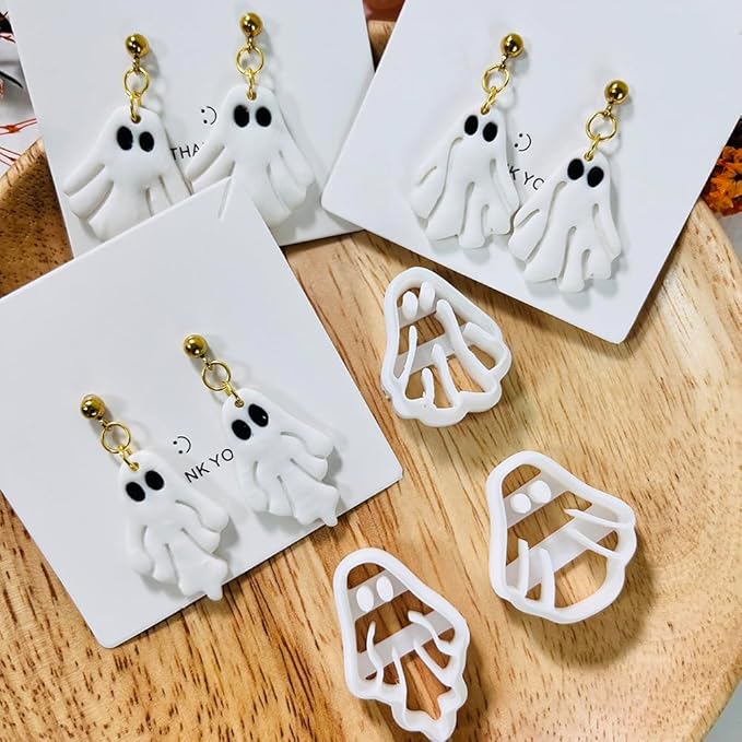 Xaekicr Halloween Ghost Polymer Clay Cutters – 3 Pcs Spooky Clay Cutters for Earrings and DIY Crafts, Polymer Clay Tools for Jewelry Making