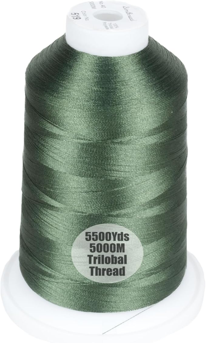 Simthread Trilobal Polyester Thread – 5000M (5500yds) No.40 – Super Sheen, Tangle-Free – Built-in Thread Lock Spool – Compatible with Brother, Singer, Janome & More, Green-519