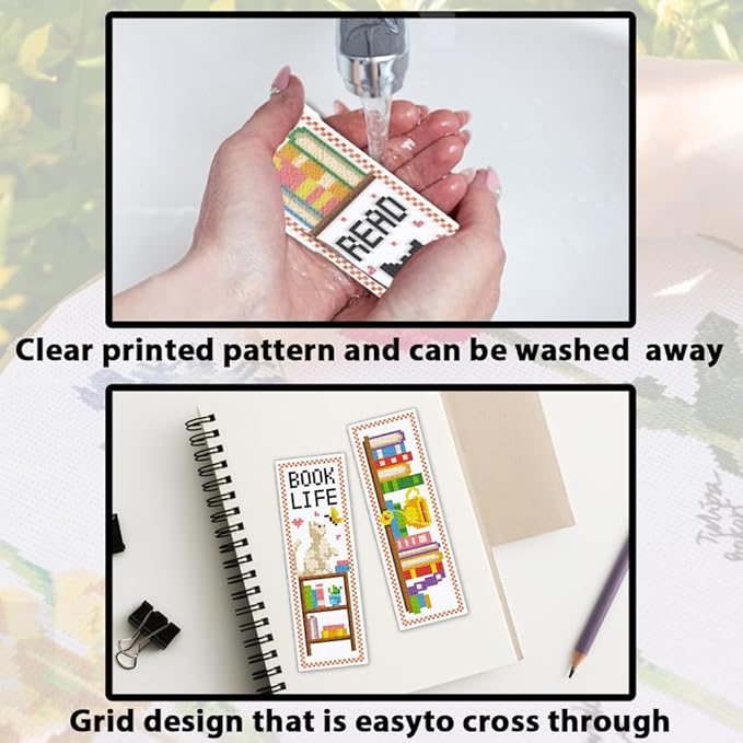 ACRNIGHEET 6PCS Cross Stitch Bookmark Kit for Beginner Bookshelves Stamped Cross Stitch Kits for Adults DIY Embroidery Bookmark Kits Crossstitch Kits Adult with Instructions Hand Craft Gift 11CT