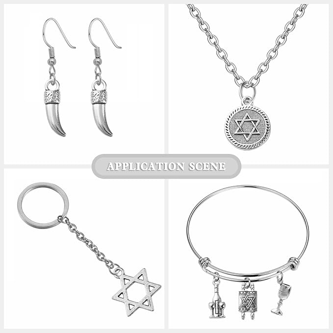 DanLingJewelry 100Pcs 10 Styles Tibetan Religion DIY Bracelet & Necklace Making Kit With Temple Menorah & Star of David Charms