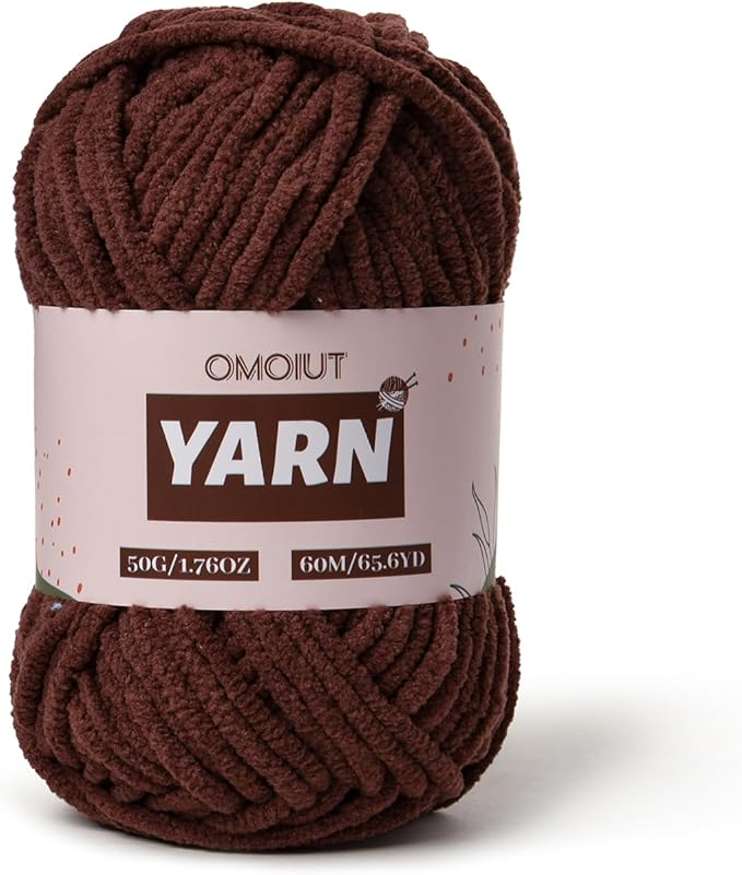 Plush Chenille Chunky Crochet Yarn - Baby Yarn for Crocheting Soft - Velvet Yarns Knitting for Blankets Crafts - Fluffy Amigurumi Yarns 50g / 65.6yd (Dark Coffee)