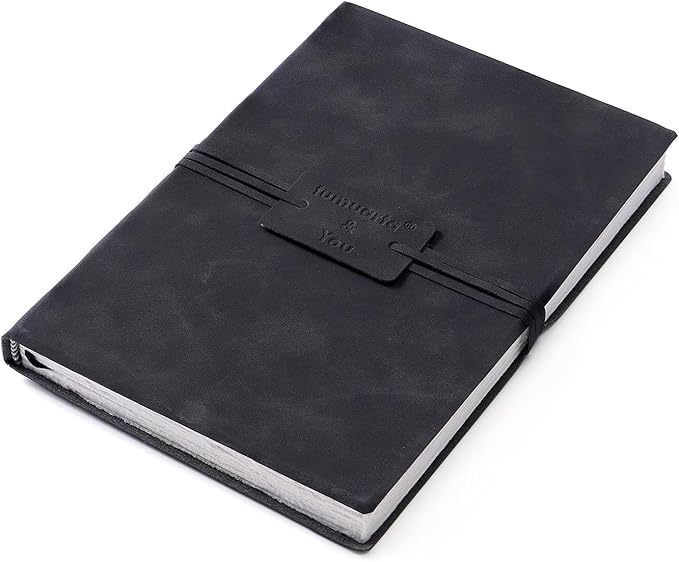 tumuarta Deckle Edge Watercolor Paper Sketchbook, 100% Cotton Paper Vintage Leather Sketch Book Journal, 140 Lb, 300 GSM, 24 Sheets Handmade Diary for Mixed Media Techniques. (Black, 7.5"x5")