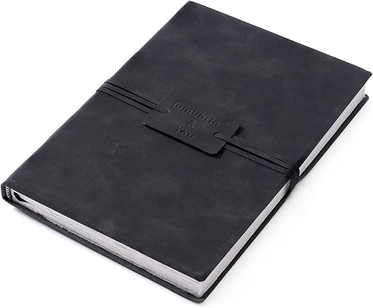 tumuarta Deckle Edge Watercolor Paper Sketchbook, 100% Cotton Paper Vintage Leather Sketch Book Journal, 140 Lb, 300 GSM, 24 Sheets Handmade Diary for Mixed Media Techniques. (Black, 7.5"x5")