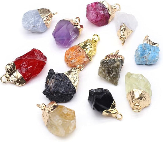 LHJ 12 Pcs Natural Stone Pendants Random Irregular Shape Raw Healing Crystal Agate Charms for Jewelry Making Necklace Gift