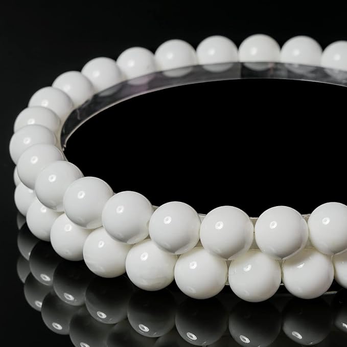 6mm Natural White Shell Round Bead - 60PCS Bulk Gemstone Beads for Jewelry Making, DIY Bracelets, Necklaces - Includes Crystal Stretch Cord - Stone Beads for Crafting Gifts