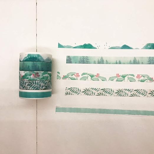 Green Basic Washi Tapes Set, 5 Rolls 10mm Wide Spring Plant Japanese Masking Decorative Tapes for Bullet Journal Planners DIY Decor Crafts Arts Scrapbooking Adhesive