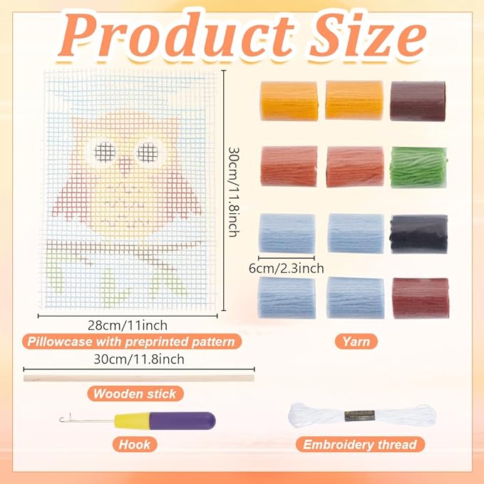 FREEBLOSS Latch Hook Rug Kit Owl Pattern Latch Hook Tapestry Kit for Adults Beginners Yarn Rug Hooking Kits Creative Craft for Learning Rug Making