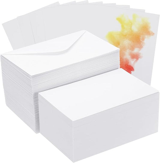 PATIKIL 200 Sets Pure Cotton Watercolor Cards 140lb/300 GSM Postcards with Envelopes for Art Painting Creative Thank Notes, 4x6 Inch