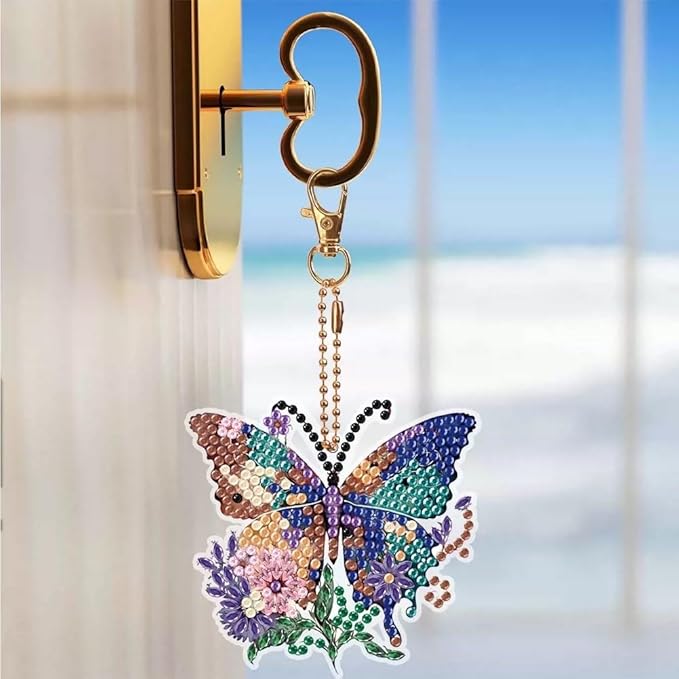 Diamond Painting Keychains Kits, Double Sided Diamond Art Keyrings for Adults, DIY Art Key Rings Ornaments Kits