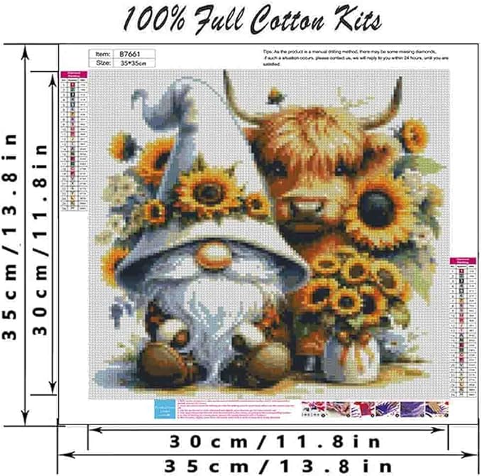 gnome stamped cross stitch kits for adults beginner,sunflower counted cross stitch kits printed stitching cute patterns dimensions needlepoint art crafts embroidery kits for adults beginners