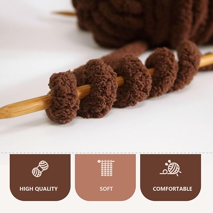 Coffee Chunky Chenille Yarn for Crocheting Bulky Thick Fluffy Yarn for Knitting,Super Bulky Hand Blanket, Soft Plush Yarn Crochet Carpet/Scarf/Cushion/ 8 Jumbo Pack(63.76oz/197.68yd