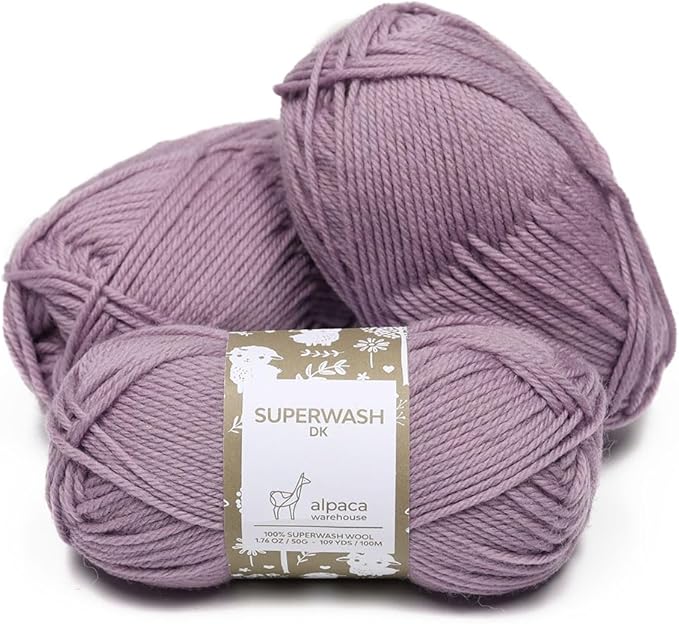 100% Pure Wool Yarn Superwash Set of 3 Skeins (150 Grams) DK Weight - Sourced Directly from Peru - Heavenly Soft and Perfect for Knitting and Crocheting (Dreamy Lilac)