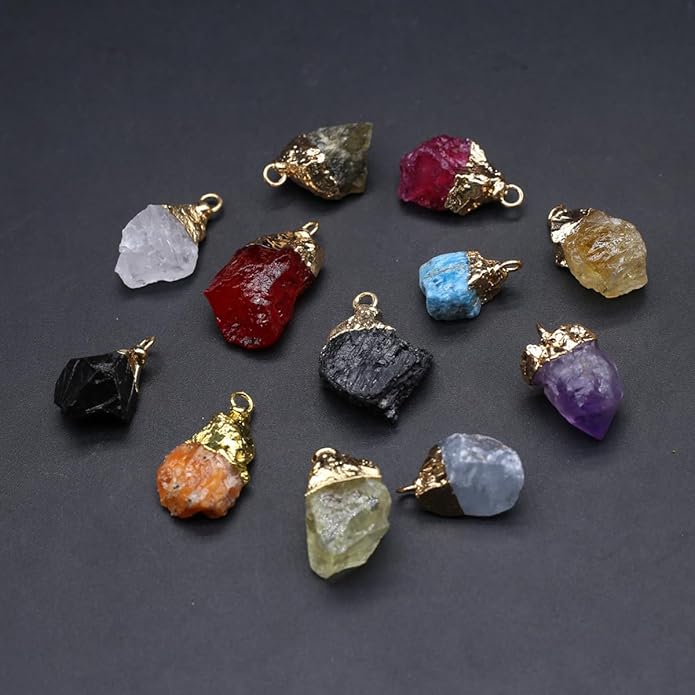 LHJ 12 Pcs Natural Stone Pendants Random Irregular Shape Raw Healing Crystal Agate Charms for Jewelry Making Necklace Gift