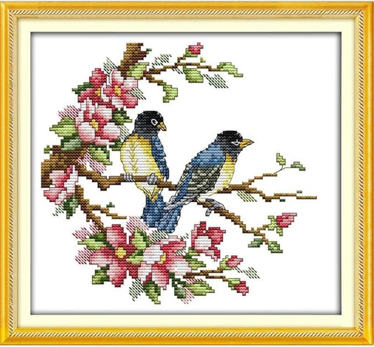 stitchmelody stamped cross stitch kits,11ct pre-printed pattern embroidery set dmc cross-stitch kit (14ct stamped kit,magpies)