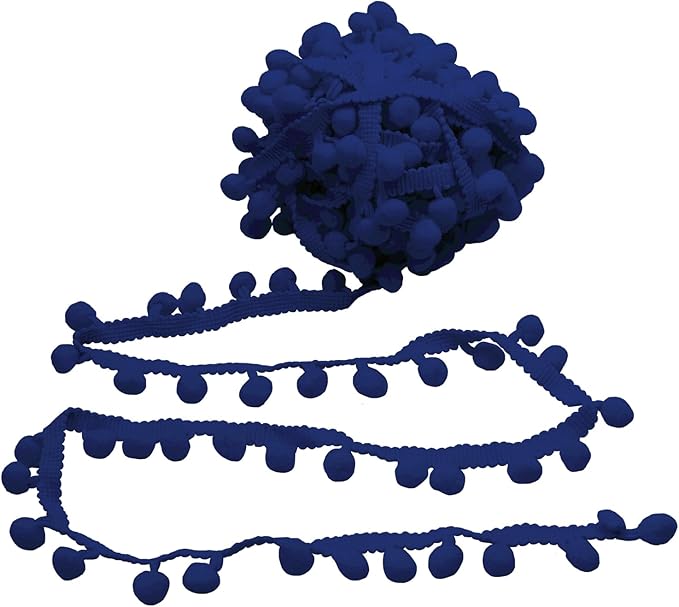 Homiest 10 Yards Pom Pom Trim for Sewing, 1 Inch Wide Navy Blue Ribbon Bundles Textured Fabric Fringe Ribbon, 13mm Ball Pompom Trim for DIY Crafts Curtain Clothes Pillow Home Decoration