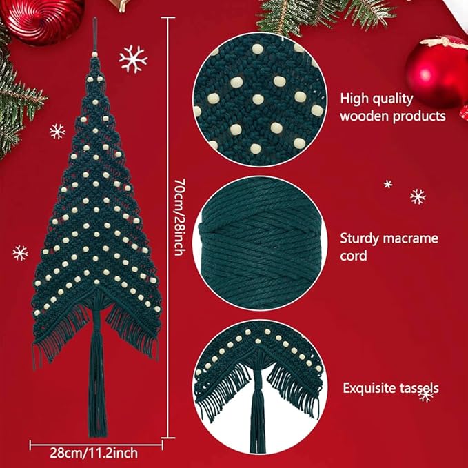 ACRNIGHEET DIY Large Macrame Christmas Tree Kit for Adults Beginners, Christmas Tree Macrame Wall Hanging Kit with Tassels Ornament, Craft Gitf Idea with Step by Step Tutorial Instruction Home Decor