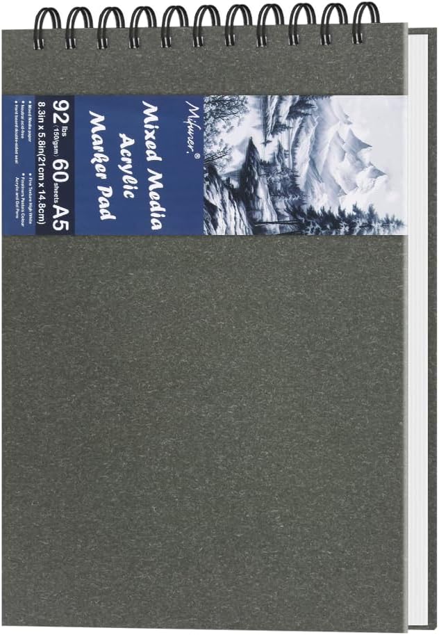 8.3" x 5.8" Hardcover Sketchbook, Top Spiral Bound Art Journal Sketchbook, 60 Sheets 92LB/150 GSM Acid-Free Drawing Bright White Mixed Media Paper for Adults Beginners Artists.Dark Grey