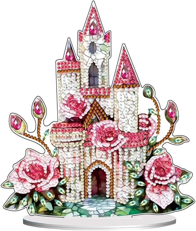hyzsj DIY Diamond Desktop Ornament Castle Pink,Crystal Diamond Art Painting Tabletop Ornaments Single Sided,Ornament for Adult Beginner Home Office Decor Crafts Gift