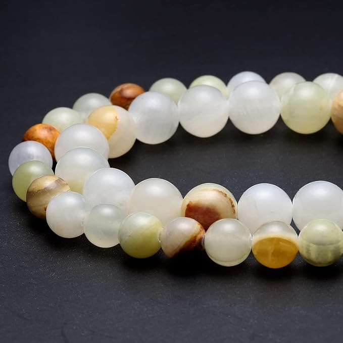 Youngbling Natural Gemstone Beads for Jewelry Making,6mm Flower Jade Polished Round Smooth Stone Beads for Bracelet Necklace 15 Inch