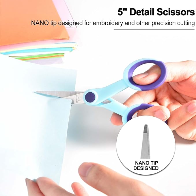 Premium Sewing Scissors Bundle, 8" Heavy Duty Fabric, 5" Embroidery, 4" Small Detail Scissors, 5" Thread Snips, Tailoring, Dressmaking, Quilting, Arts&Craft Supplies, Blue