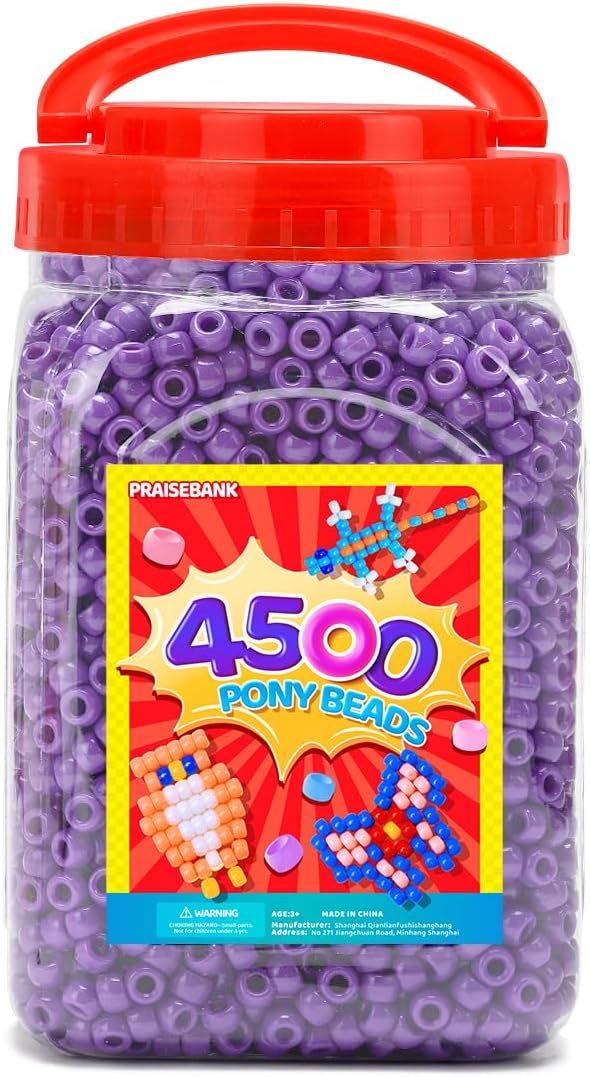 praisebank pony beads, 4500pcs 6x9mm, wholesale beads, bracelets jewelry making, arts & crafts(purple)