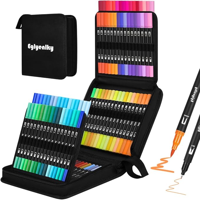Dual Brush Pens, Markers Adult Coloring Book,100 Colors Art Pens with Fine Point Markers and Brush Tip for Adult Kids Drawing (Black Set)