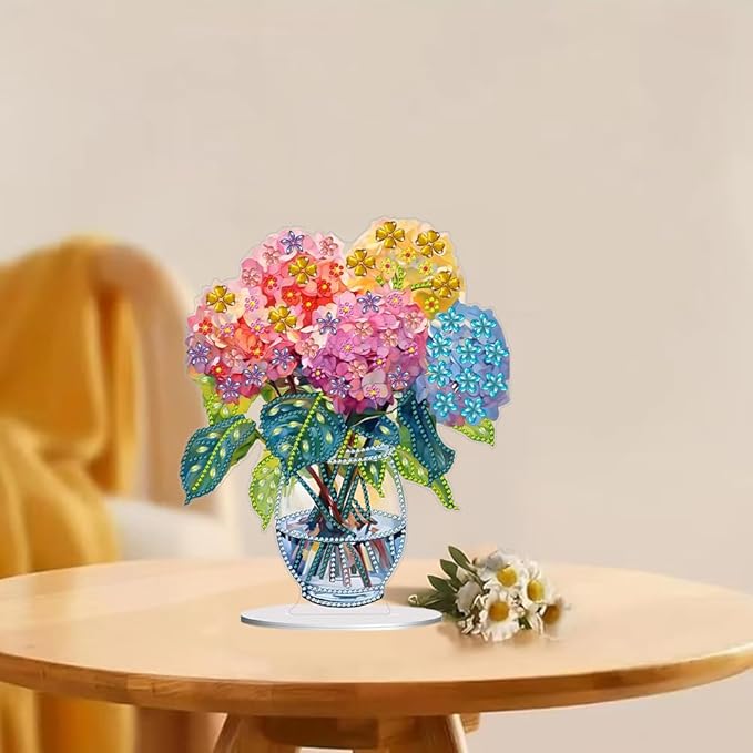 hyzsj DIY Diamond Desktop Ornament Flower, Crystal Vase Diamond Art Painting Tabletop Ornaments Single Sided, Diamond Ornament for Adult Beginner Home Office Decor Crafts Gift