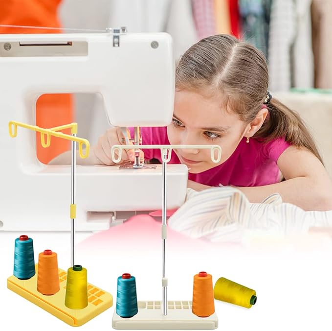 Vuzvuv 2 Pack Thread Holders, Embroidery & Sewing Machine Organizer, 3 Spool Thread Rack, Suitable for Beginners & Adults, White-Yellow