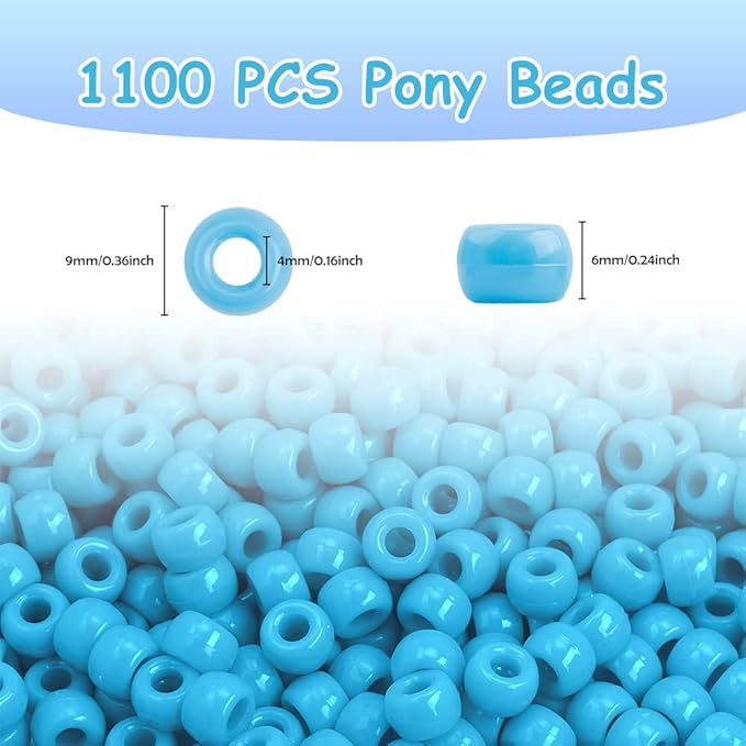 pony beads 1100 pcs, beads for jewelry making, beads for bracelets making, hair beads, bracelet beads, blue beads for crafts, hair beads for braids for girls (sky blue)