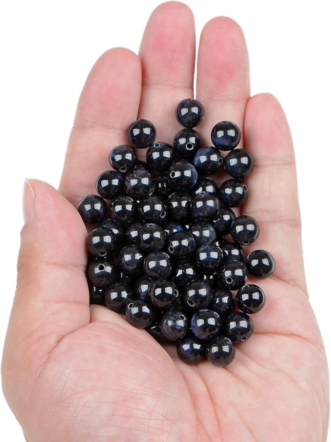 bymitel 140pcs crystal beads stone gemstone round energy healing loose beads with stretch cord for jewelry making bracelets anklets (dark blue tiger's eye, 8mm 140pcs)