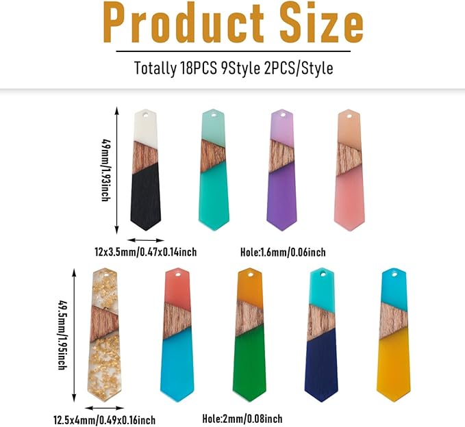 Beadthoven 18pcs/9 Pairs Natural Wood Resin Charms Colorful Pendulum Shape DIY Earrings Pendants Mixed Vintage Wooden Pieces Tag Pendants for Statement Jewelry Making Bohemian Earrings Findings