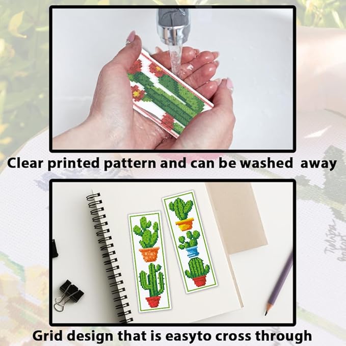 ACRNIGHEET 6PCS Cactus Cross Stitch Bookmark Kit for Beginner Stamped Cross Stitch Kits for Adults DIY Embroidery Bookmark Kits Crossstitch Kits Adult with Instructions Hand Craft Gift 11CT
