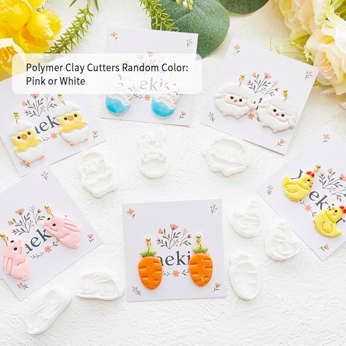 Easter Polymer Clay Cutters Set - 13pcs Sharp & Durable Bunny, Chick, Egg & Basket Shapes for DIY Earring Jewelry Making, Soft Clay Crafts & Spring Holiday Supplies