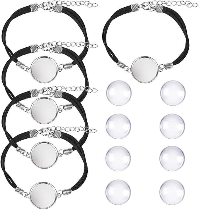 DROLE 40Pcs Black Leather Bracelet Blanks - 20mm Cabochon Bezel Tray Blank Bracelets with Black Bracelet Chain for Jewelry Making