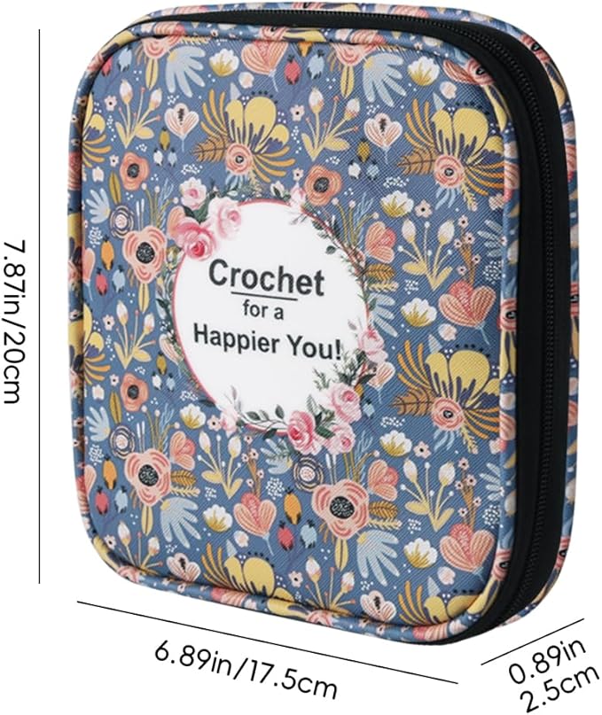 Crochet Hook Case,Portable Zipper Storage Organizer Bag for Crochet Hooks, Knitting Needles, Project & Sewing Supplies, Lightweight,Easy to Hold (No Accessories Included).Blue Cartoon Flower