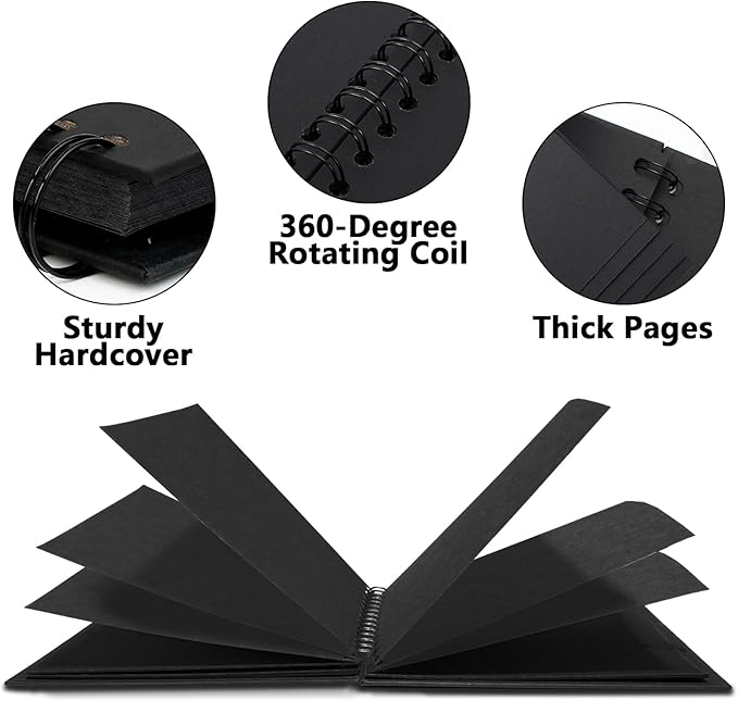 Vienrose DIY Scrapbook Album 10x10 Inch Hardcover Kraft Paper Scrap Book Photo Albums with 40 Blank Pages for Wedding Baby Shower, Black