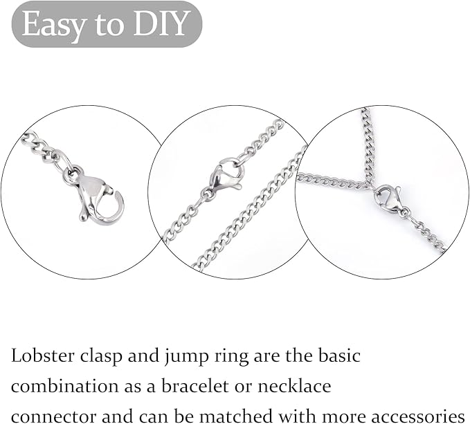 PH PandaHall 60pcs 304 Stainless Steel Lobster Clasps with 120pcs 4mm Open Jump Rings Jewelry Clasp Connector Bracelet Clips Closures for Earring Bracelet Necklace Pendants Waist Chain DIY Craft
