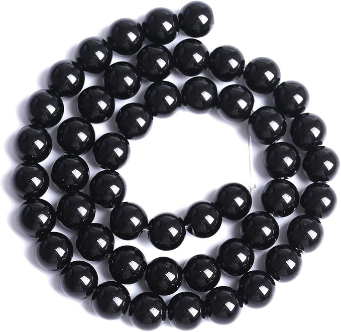 10mm 41pcs Natural Black Agates Onyx Stone Beads Smooth Round Loose Spacer Beads for Jewelry Making DIY Bracelets 15" (Black Agate, 10mm)