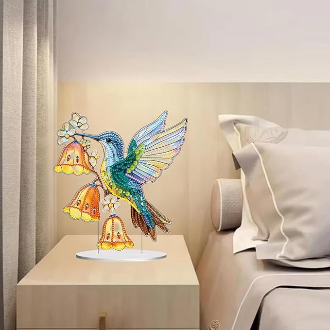 hyzsj DIY Diamond Desktop Ornament Hummingbird Wind Chimes,Crystal Diamond Art Painting Tabletop Ornaments Single Sided,Ornament for Adult Beginner Home Office Decor Crafts Gift