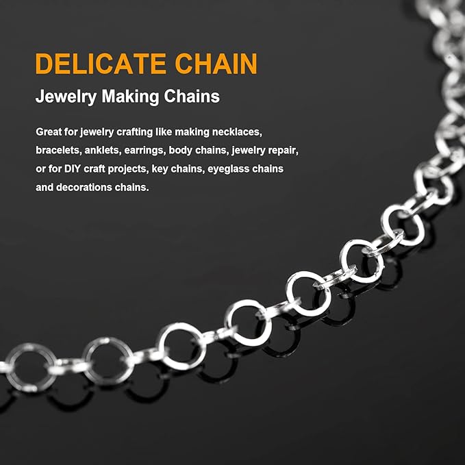 KYUNHOO 33 Feet Silver 304 Stainless Steel Chain for Jewelry Making 4MM Round Circle Link Chain Roll Soldered Jewelry Supplies Chain with Jump Rings and Lobster Clasps for Necklace Bracelet DIY