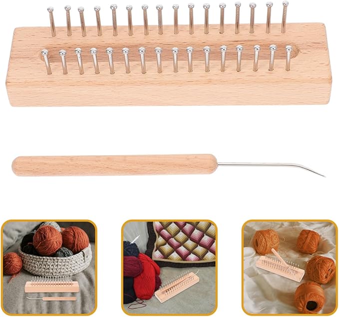 COHEALI Wooden Loom Kit - Solid Beech Knitting Loom with Crochet Hook for Chunky Blanket & Scarf Manual Knitting - Telar Rectangular para Tejer