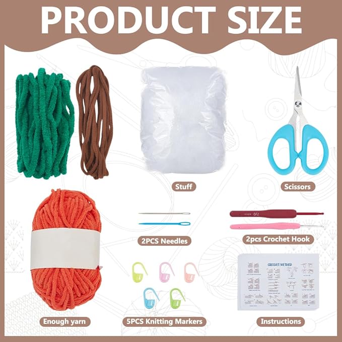 ORIGACH 2 Set Halloween Plush Pumpkin Crochet Kit for Beginners,Complete Crochet Starter Kit with Video Guide, Yarn & Tools, CrochetingGifts for Halloween Decor