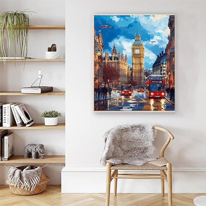Artunion Big Ben Paint by Numbers Kit for Adults,London City Street Paint by Number Kits, DIY Oil Painting Paint by Number Kits on Canvas Arts Craft for Home Wall Decor 16x20 Inch