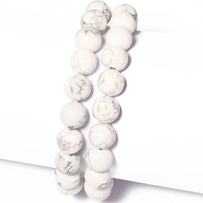 8mm Natural White Howlite Round Bead - 45PCS Bulk Gemstone Beads for Jewelry Making, DIY Bracelets, Necklaces - Includes Crystal Stretch Cord - Stone Beads for Crafting Gifts