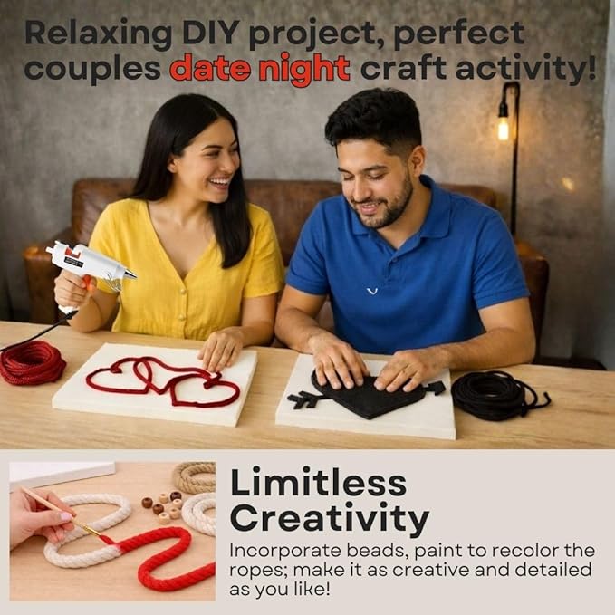 Macrame Kit for Beginners - DIY Rope Canvas Wall Art Kit with Ropes Supplies & Tools | DIY Macrame Art Wall Hanging Decor Starter Set, Craft Kits for Adults, Boho Aesthetic Home Decoration (Black)