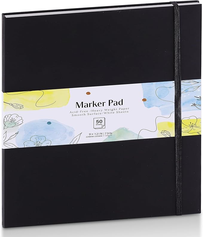 50 Sheets Hardcover Marker Paper Pad, 9x12in Alcohol Marker Paper Sketch Pad, 73lb/120gsm Heavyweight Spiral Sketch Book, Painting Coloring Drawing Book for Beginners Artists Ideal Gift