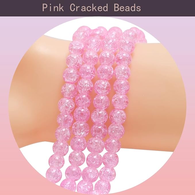 ZHFMLY8mm Pink Crackle Glass Beads for Jewelry Making 450pcs Panited Handcrafted Round Beads for Bracelet Lampwork Smooth Loose Beads Spacer Necklace Earring & DIY Crafts Beads Supplies