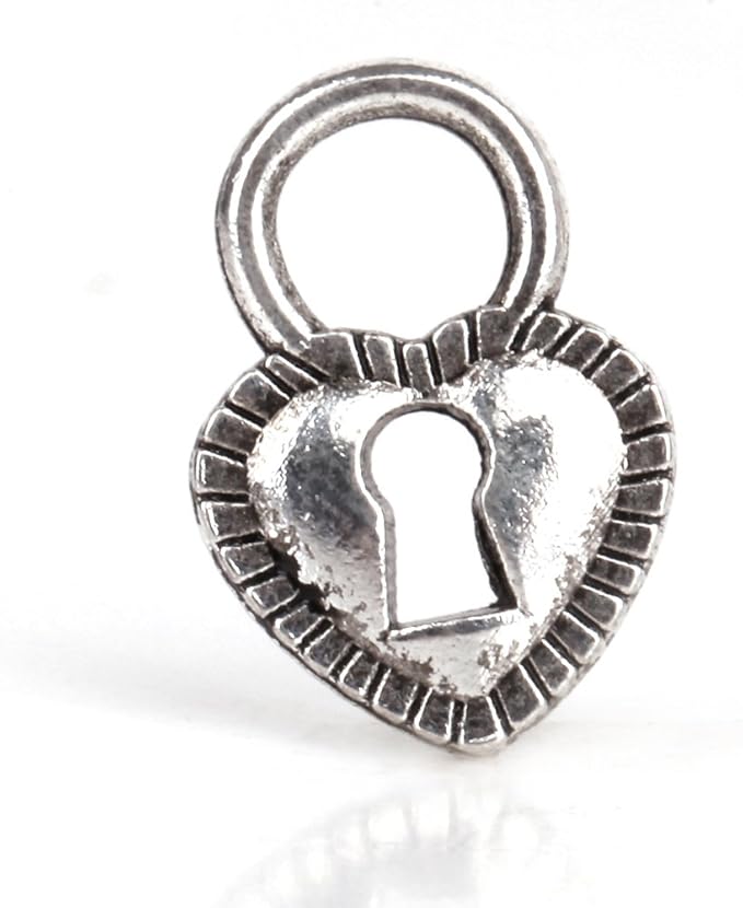 RUBYCA 50pcs Tibetan Silver Tone Spacer Beads Fit European Charms Bracelet Lock-Shaped Heart