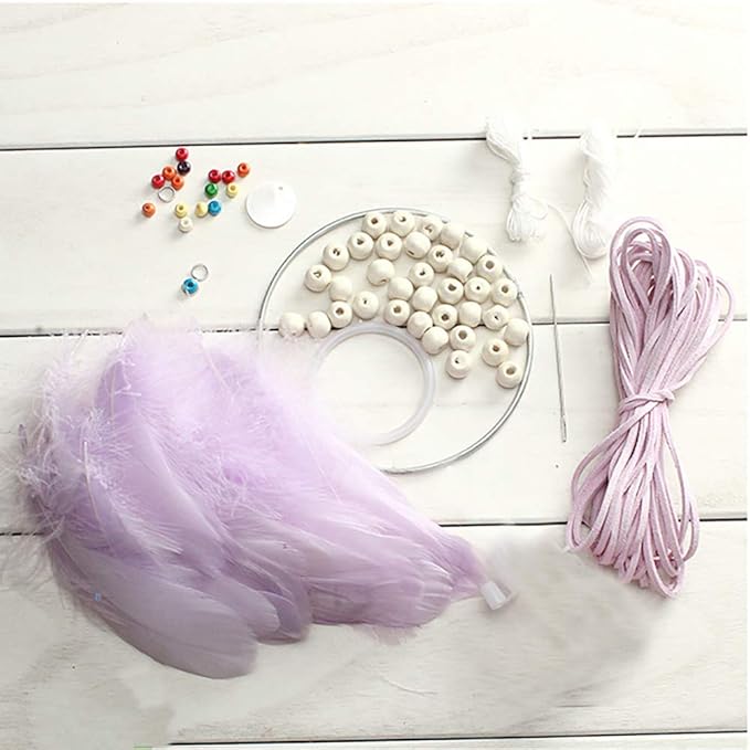 FANDOL DIY Dream Catcher Making Kit, Macrame Dream Catcher Craft Supplies for Kids Bedroom Wall Decor Nursery Baby Room Hanging Wedding Ornaments Party Handmade Gift (Purple)